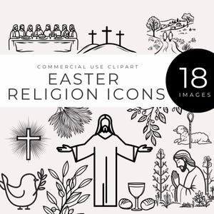 Imágenes prediseñadas de iconos religiosos de Pascua, símbolos cristianos en PNG en blanco y negro, arte digital basado en la fe para Semana Santa, manualidades y decoración de adoración