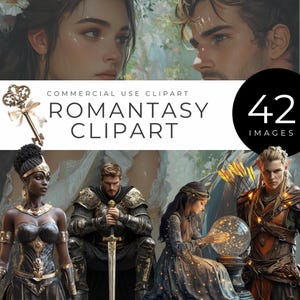 Romantik Clipart, sofortiger Download, verzauberte Paare, Fantasy-Landschaften, mystische Objekte und Märchen-Elemente für Kunsthandwerk & Designs