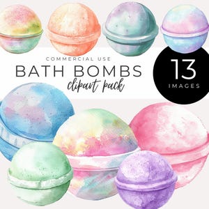 Akwarelowe Bomby Kąpielowe Clipart NATYCHMIASTOWE POBIERANIE Obrazy Pastelowe O Tematyce Spa, Grafiki Relaksacyjnej Samoopieki, Na Zaproszenia Na Baby Shower i Materiały Do Wydrukowania