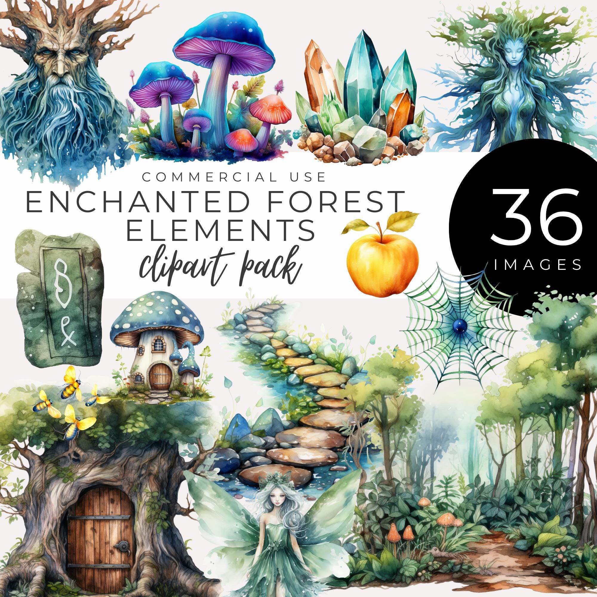 Watercolor Enchanted Forest Clipart INSTANT DOWNLOAD Fairies, Trees ...