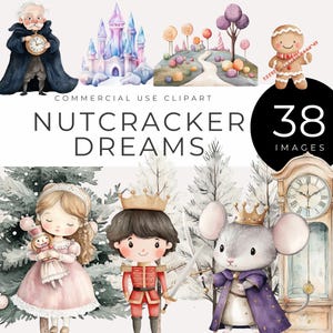 Nussknacker Ballett Clipart SOFORTIGER DOWNLOAD Aquarell Weihnachtsfiguren & Feiertagsdeko, Kinderzimmer-Kunst, Mäusekönig, Zuckerfee, Clara
