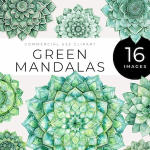 Descarga instantánea de imágenes prediseñadas de mandala verde, estudio de yoga con acuarela, arte zen para meditación, álbumes de recortes, decoración digital, invitaciones a fiestas y planificadores