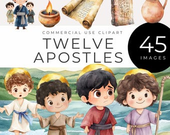 Twelve Apostles Clipart, Instant Download, Christian Bible Story Digital Art, Religious PNG, Jesus Disciples, Faith Scrapbooking Graphics