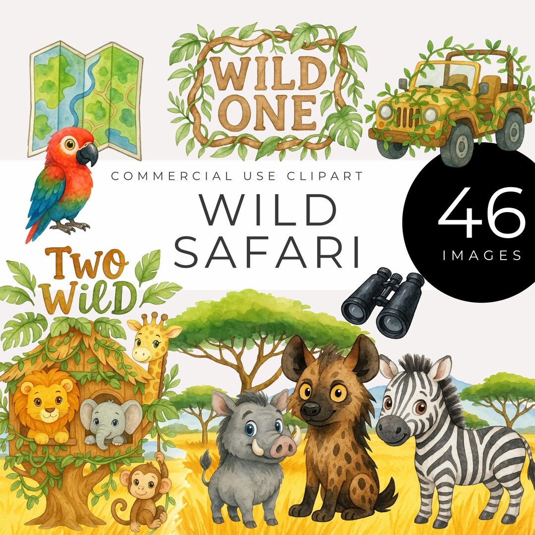 Wild Safari Clipart, Cute Jungle Animals PNG, African Wildlife Birthday ...