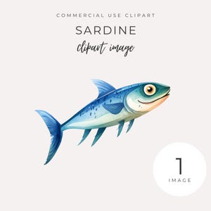Sardine Clipart INSTANT DOWNLOAD Vibrant Blue and Yellow Sardine, Graphic Digital Ocean Fish Illustration, Commercial Use, Transparent Png