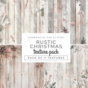 Paquete de texturas de madera rústica navideña DESCARGA INSTANTÁNEA Fondos de álbumes de recortes digitales festivos Diseños de bastones de caramelo y acebo, Navidad de granja