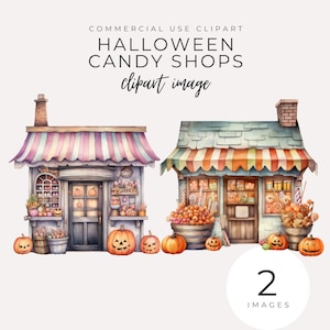 Halloween Candy Shop Clipart INSTANT DOWNLOAD Spooky Sweets & Treats Storefront, Trick or Treat Store, Cute Halloween Pngs, Commercial Use