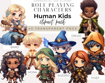 Imágenes prediseñadas de personajes de rol infantiles: Humano DESCARGA INMEDIATA Arte para juegos de rol, Bardo, Bárbaro, Guerrero, Mago, Druida, Monje, Explorador, Ladrón