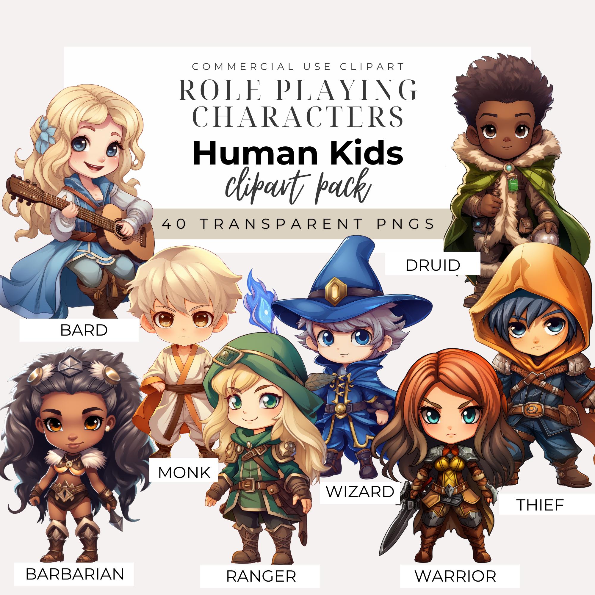 Rpg Kid Cute Kids RPG Characters Clipart: Human INSTANT DOWNLOAD Role-playing ...