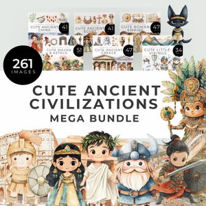 Süße antike Antike Zivilisationen Clipart Mega Bundle, Sofort Download, Griechenland, Rom, Ägypten, China, Mayas, Azteken, Digital-Geschichte Bilder