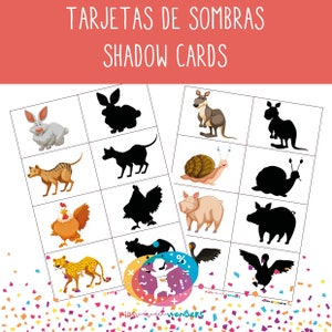 シルエットと動物のゲーム - 印刷可能 - 語彙 - 子供 - 幼児教育 - PDF デジタル ダウンロード - ホームスクーリング
