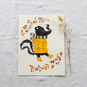 Ilustración original en acuarela - Turón de otoño