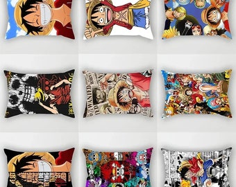 Anime une pièce Luffy taies d'oreiller courtes en peluche velours Rectangle taies d'oreiller décor de chambre décoration de la maison housse de coussins