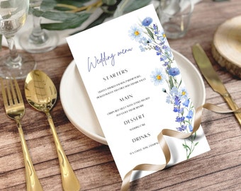 Wildflower wedding menu, Wildflower menu, Wildflower boho, Boho Bridal, wildflower wedding, party menu, editable Template, HRB0W1