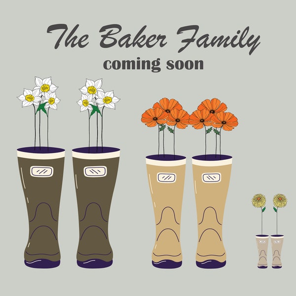 Gumboots Baby Announcement Custom Print Family Birth Flower