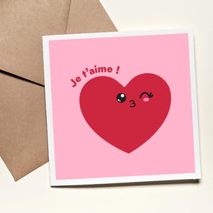 Carte postale kawaii "Je t'aime" | Carte amour | Pour offrir | Carte Saint Valentin | Cadeau couple |