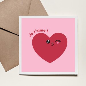Carte kawaii "Je t'aime", carte amour, carte Saint Valentin, cadeau couple