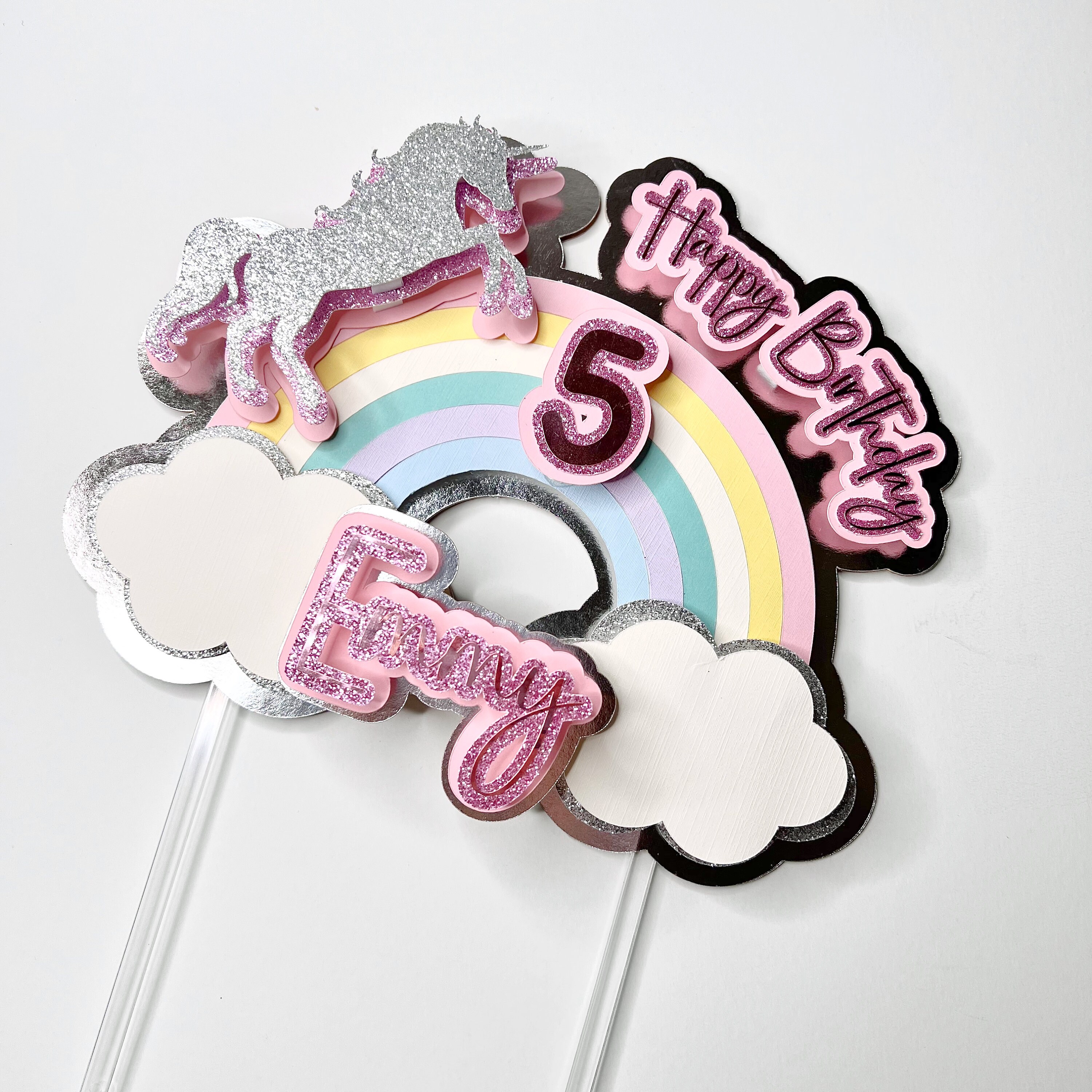 Pastel Rainbow Unicorn Cake Topper, Rainbow Cake Topper, Unicorn Cake ...