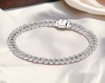 Sparkling Timeless Pavé Bracelet - 925 Sterling Silver Bracelet - Cuban Chain Bracelet Pandora Inspired - Summer Bracelets For Women
