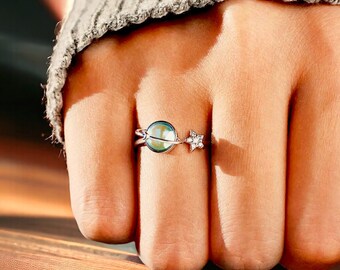 Spinning Planet Angst Ring - Celestial Fidget Spinner Ring - Einstellbare drehender Mond Ring - Anti Stress Ring - Ringe für Frauen