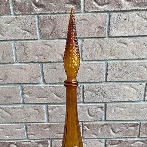 Vintage Mid Century Modern MCM Empoli Genie Flasche Dekanter Braunglas Made In Italy Kirschen Trauben Reben Blätter