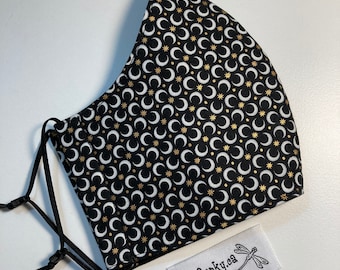 Crescent Moon and Star Cloth Reusable Adjustable Cotton Face Mask - Triple Three Layer