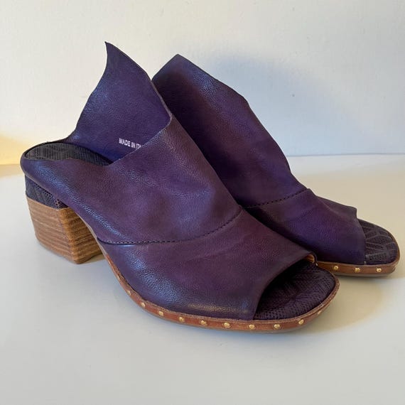 A.S.98 Purple Heeled Natural Full Grain Leather Sandals Made in Italy Fairycore Pixie Shoes Size 37 EU