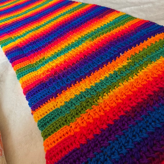 Beautiful Hand Crocheted Rainbow Scarf with Fring… - image 2