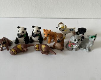 Vintage Topps Plastic Rubber Toy Animals Imaginary Play Tiger Panda Cat Dog Otter Mini Animal Figures