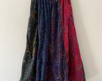 Vintage Winter Sun Patchwork Batik Cotton Skirt 90's Y2K Fashion Boho Cottagecore Skirt Size Small Made in Ecuador