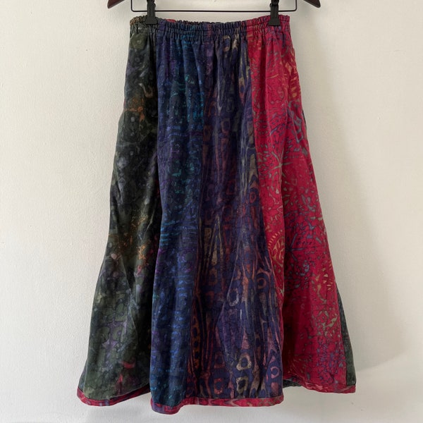 Vintage Winter Sun Patchwork Batik Cotton Skirt 90's Y2K Fashion Boho Cottagecore Skirt Size Small Made in Ecuador