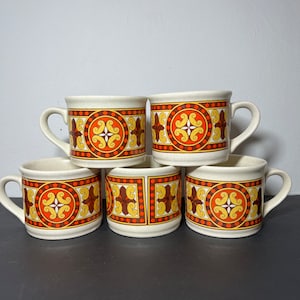 Vintage Sadler Retro 5 Stück Tasse Becher Set Tassen Tee Set Volkskunst 70er Jahre Haushaltswaren