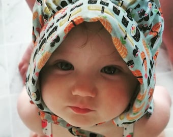 Sewfunky Sun Bonnet - Sun Hat for Baby Toddler Child - Sushi Yum Sunbonnet