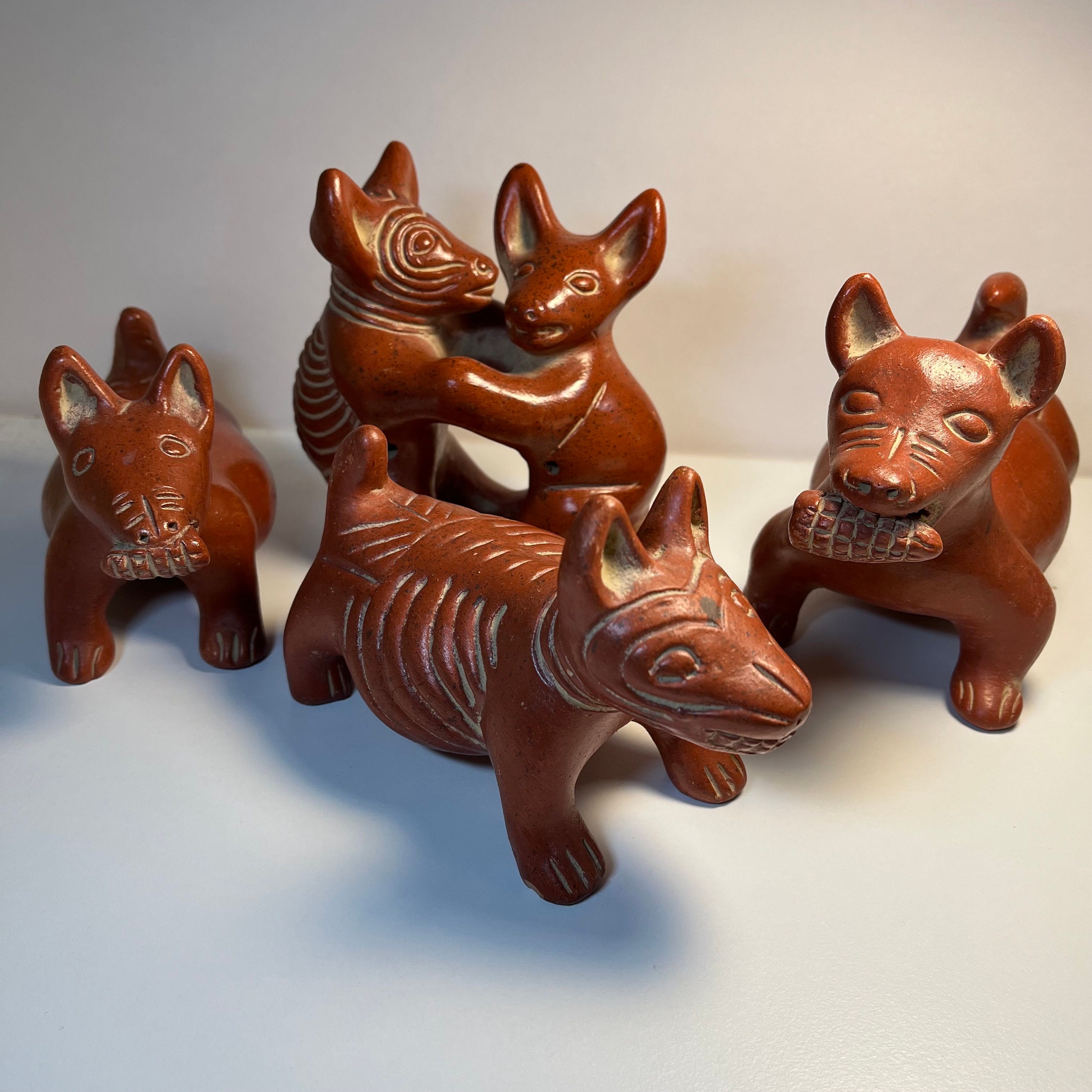 Vintage Mexican Terracotta Colima Dancing Dogs Perro TLALCHICHI