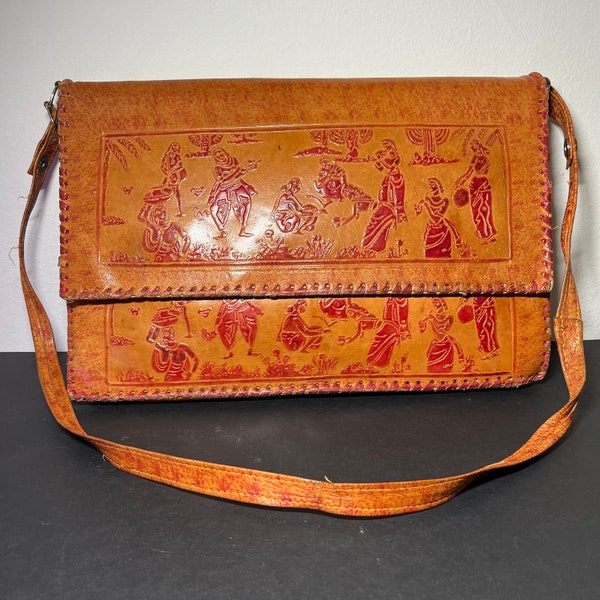 Vintage Tooled Leather Purse Adorned with Women