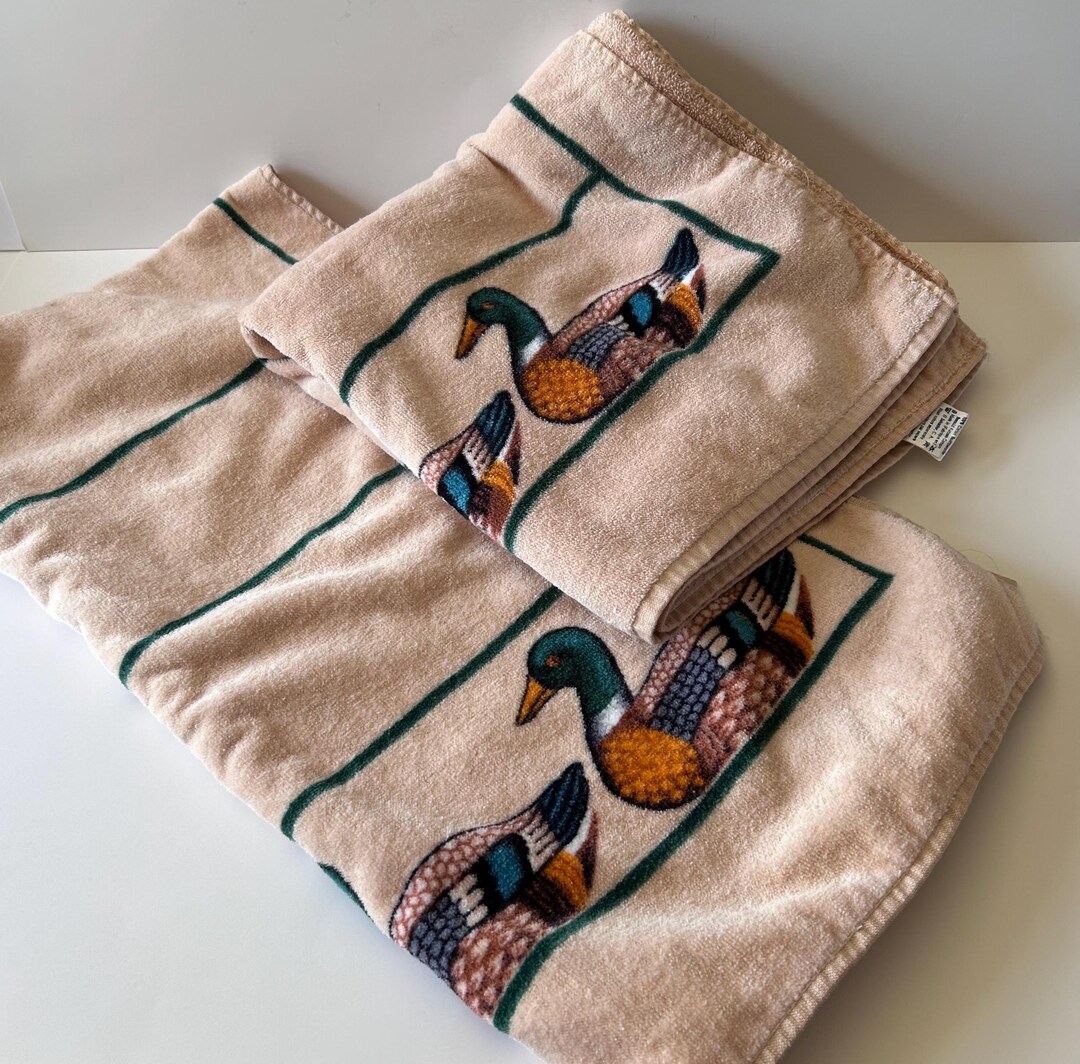 Vintage Hilasal 100% Cotton Mallard Duck Towels Bath Towel Set Woodland ...