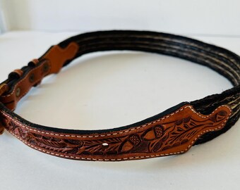 Chambers Belt Co Tooled Brown Leather Belt 28 Acorns Leaves “SUSAN” Vintage Tooled Leather Belt, Horse & Acorn Design, 34 Inch  main image 4