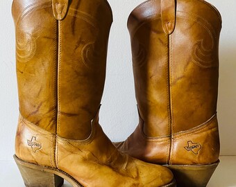 Boulet Western Brown Leather Cowboy Boots Harness Boots Motorcycle 