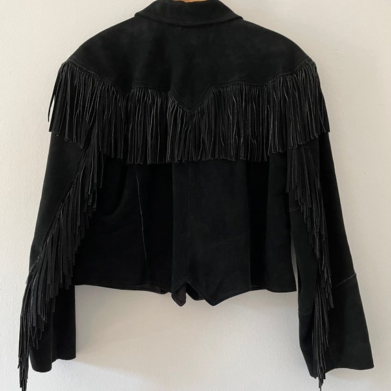 Vintage 1980s Pioneer Wear Black Suede Fringed Li… - image 6