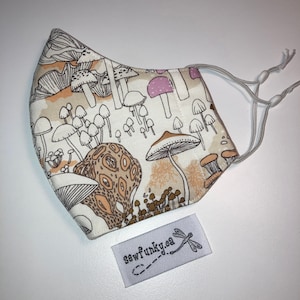 Mushroom Fantastic Fungi Morel Cloth Reusable Cotton Face Mask with Adjustable Elastic Ear Loops - Triple Layer Polypropylene