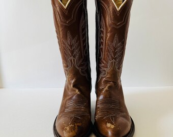 Vintage M.L. Leddy's Western Style Brown Leather Cowboy Boots With