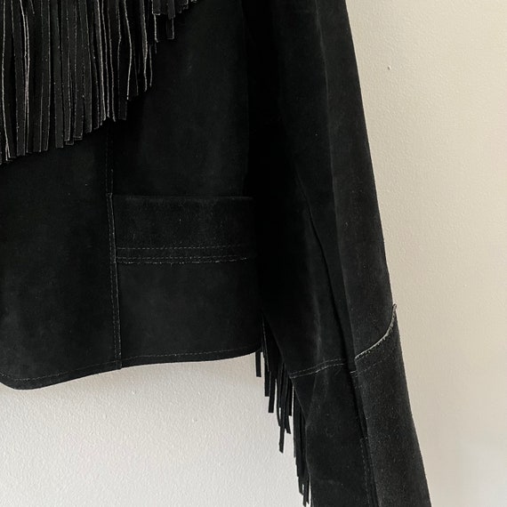 Vintage 1980s Pioneer Wear Black Suede Fringed Li… - image 5