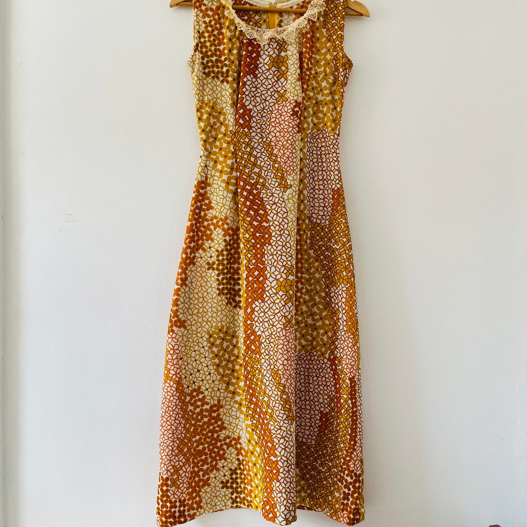 Vintage Mid Century Modern MCM Handmade Retro Floral Dress Size Medium ...