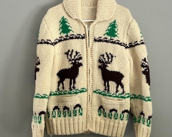 Vintage 1970's 100% Wool Hand Knit Cowichan Style Shawl Neck - Main Image