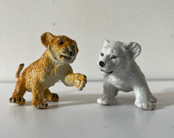 Vintage AAA Lion and Tiger Cub Toy Rubber Animals Imaginary Play Collectible Animal Figures