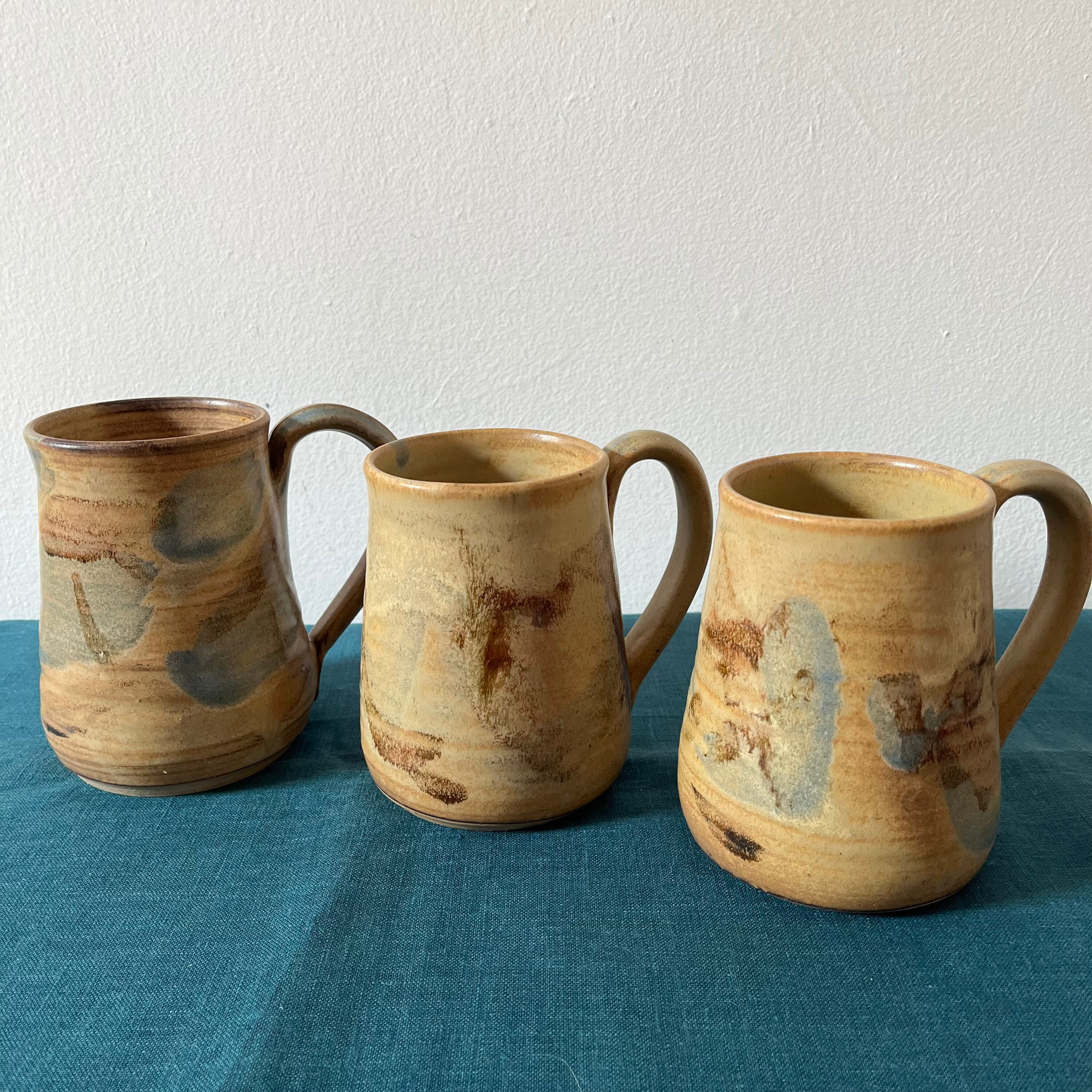 Lori Cole Studio Pottery Signed and Numbered Pottery Mug Cup Fine Artisan Pottery Earthenware Set of Three Mugs Cups