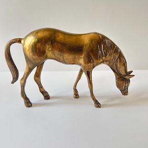 Vintage 1970's Solid Brass Grazing Horse Equestrian Figurine Statue Collectible