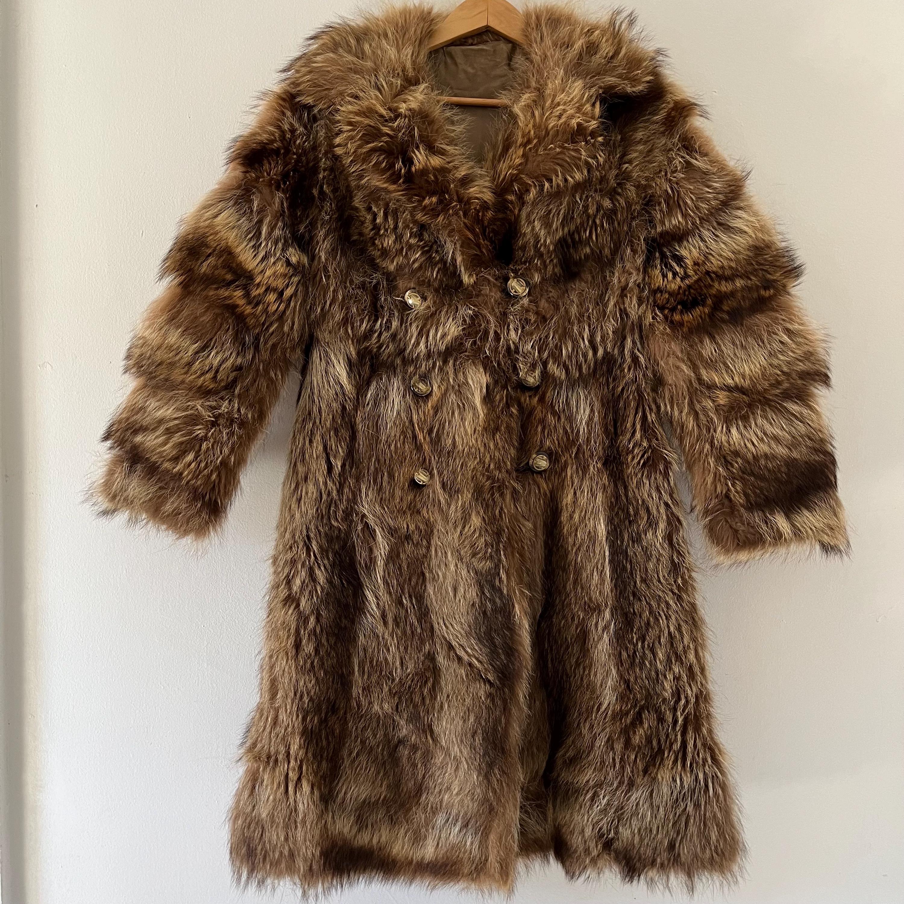 Vintage 1970's Genuine Raccoon Fur Full Length Coat Jacket Winter