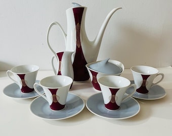 Vintage 1959 Jaroslav Jezek Art Deco Kaffeservis Fin Boho Porslin Tillverkad i Tjeckoslovakien Utmärkt Skick Sällsynt
