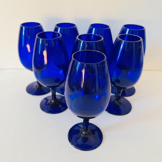 Copas de coñac de color azul cobalto vintage de los años 70